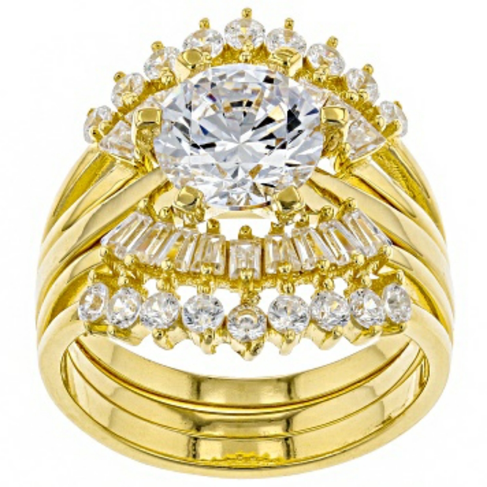 Size 11,Cubic Zirconia 18k Yellow Gold Over Sterling Silver Ring /w Guard 5.80ct